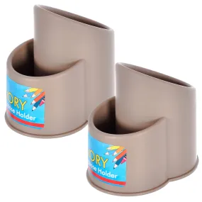 Heart Home 2 Section Multipurpose Plastic Stand, Holder, Organizer For Stationary, Cutlery, Cosmetics- Pack of 2 (Brown)-46HH0409