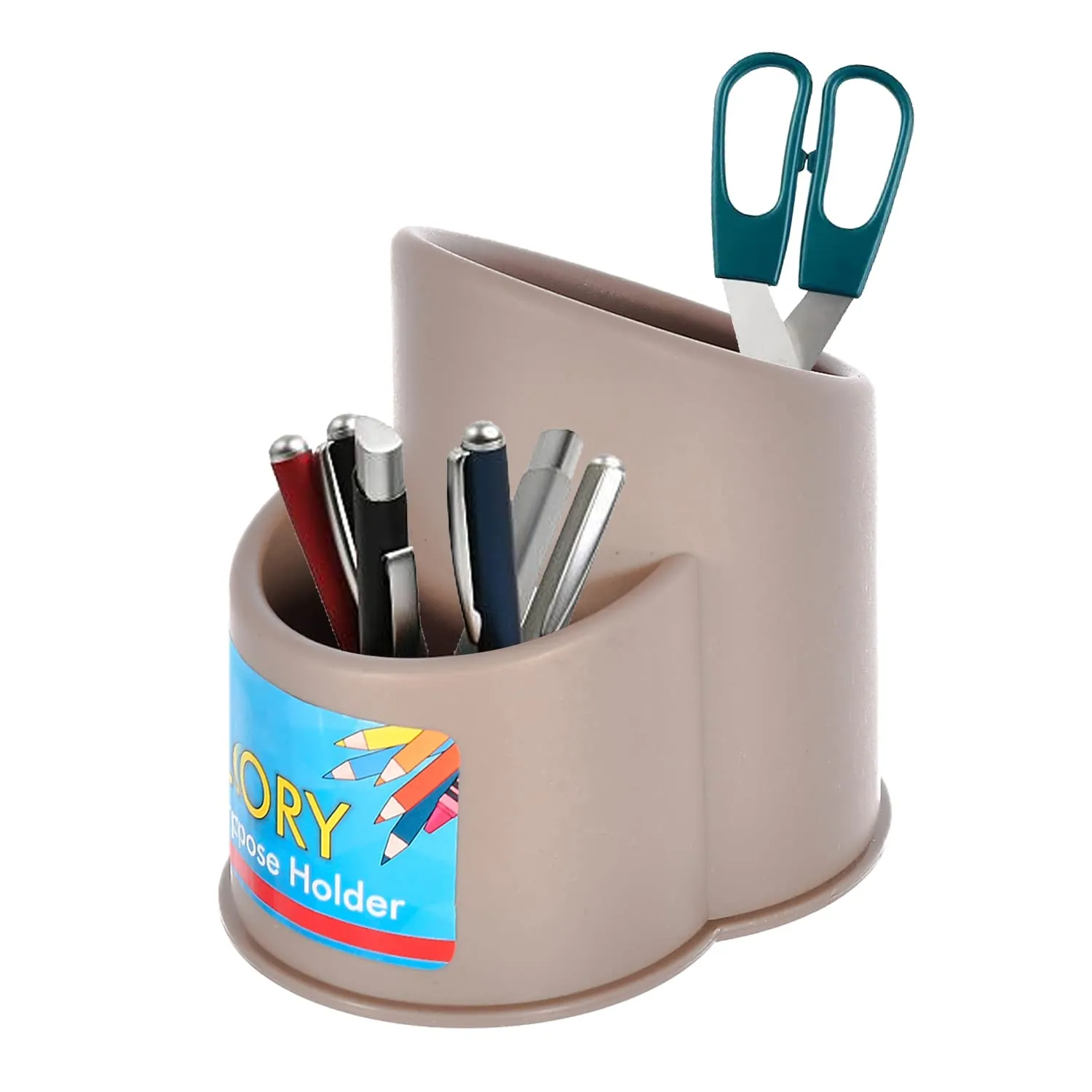 Heart Home 2 Section Multipurpose Plastic Stand, Holder, Organizer For Stationary, Cutlery, Cosmetics- Pack of 2 (Brown)-46HH0409