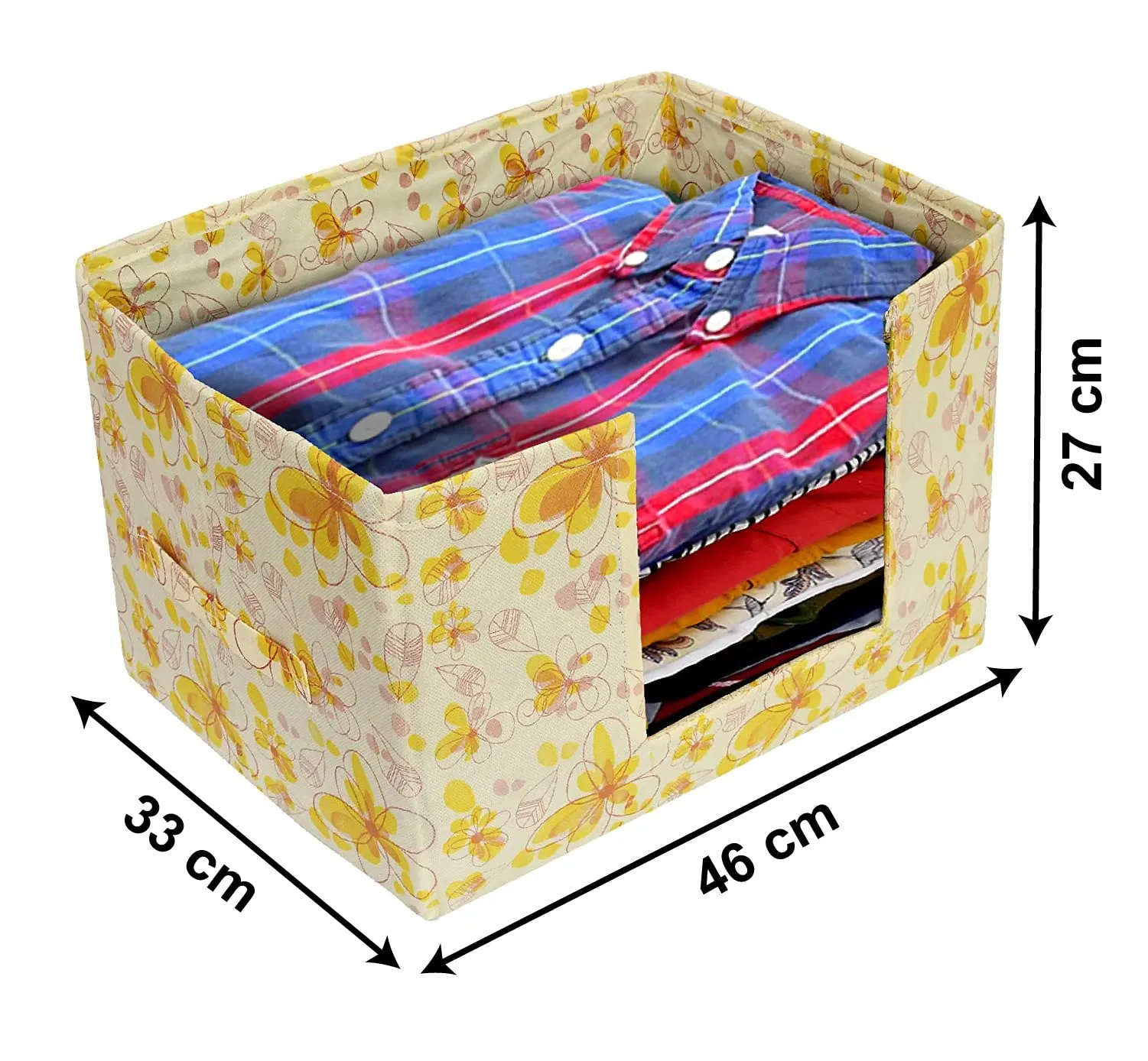 Heart Home Flower Printed Non-Woven Foldable Saree Stacker, Wardrobe Organizer, Storage Bin With Handle (Yellow)-HS43HEARTH26388