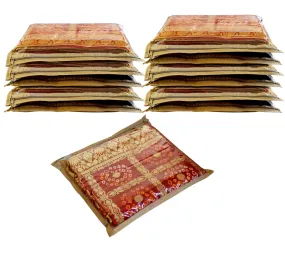 Homestic Foldable Single saree covers with Zip|Saree Storage Bags|Clothes Organiser for wardrobe Set of 12|Transparent Top With Premium Zipper|Beige|