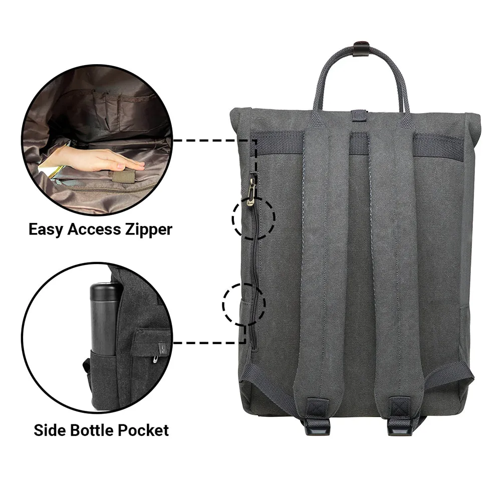 KAUKKO Vintage Canvas Rucksack Laptop Backpack for 12" Notebook for Women Men,School College Backpack (47-2-GREY)