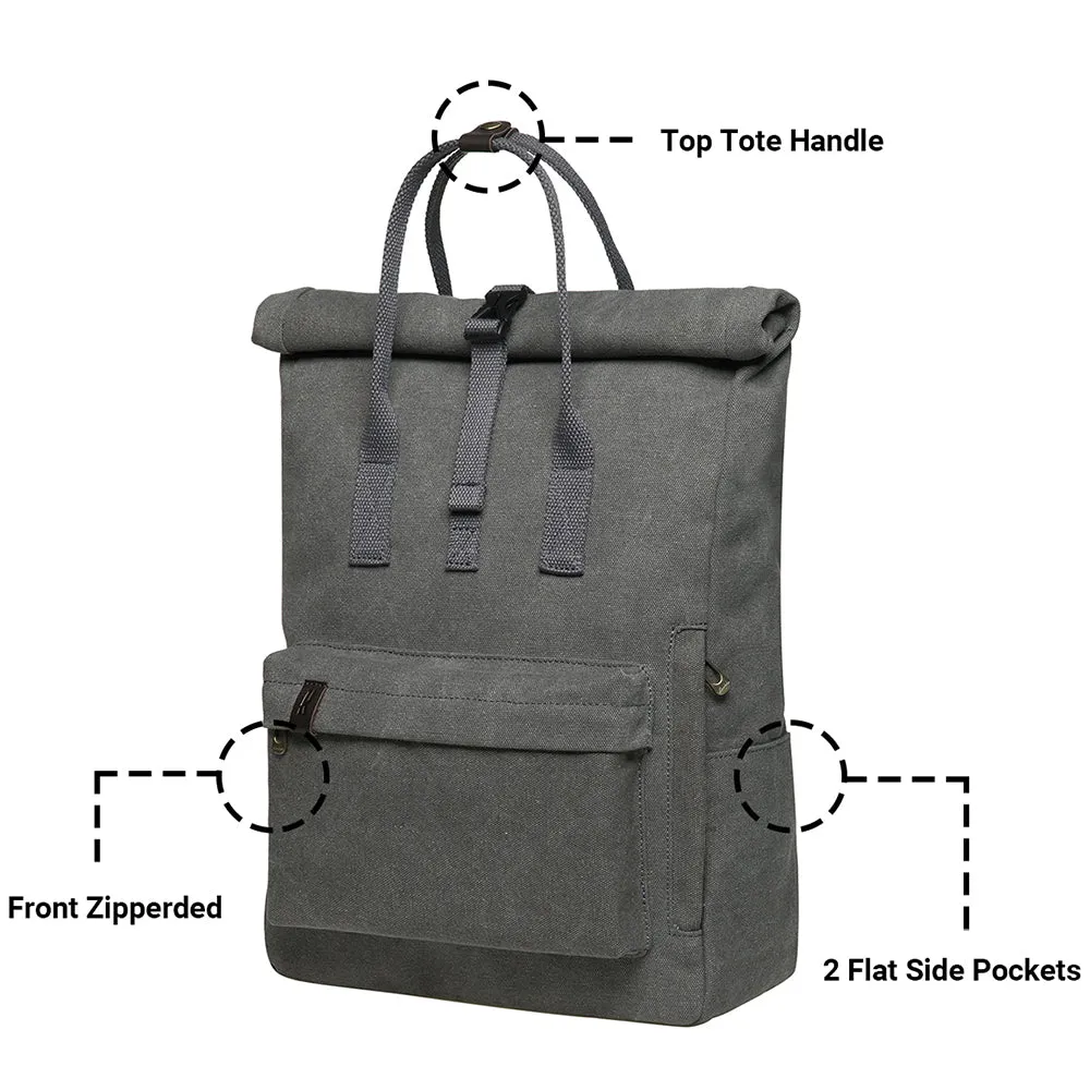 KAUKKO Vintage Canvas Rucksack Laptop Backpack for 12" Notebook for Women Men,School College Backpack (47-2-GREY)