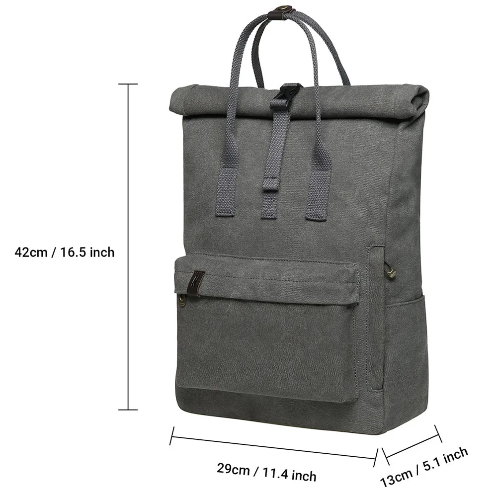 KAUKKO Vintage Canvas Rucksack Laptop Backpack for 12" Notebook for Women Men,School College Backpack (47-2-GREY)