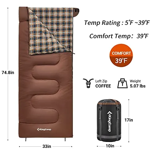 KingCamp Sleeping Bag Cotton Flannel Sleeping Bags for Adults