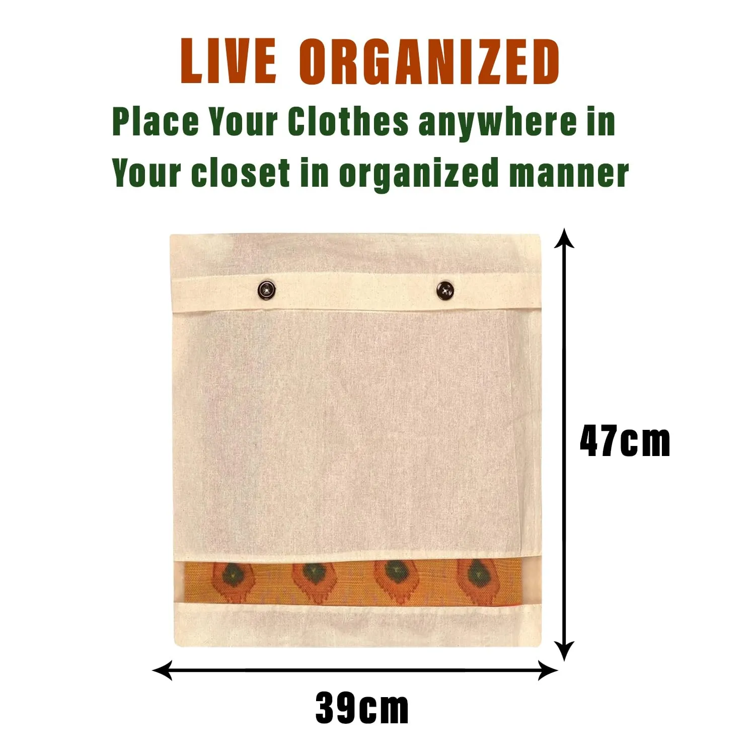 Kuber Industries Saree Bags | Clothes Bags for Storage | Cotton Wardrobe Organizer | Mesh Window Cloth Storage Bags Set | Single Packing Saree Cover with Button | Pack of 20 | Cream