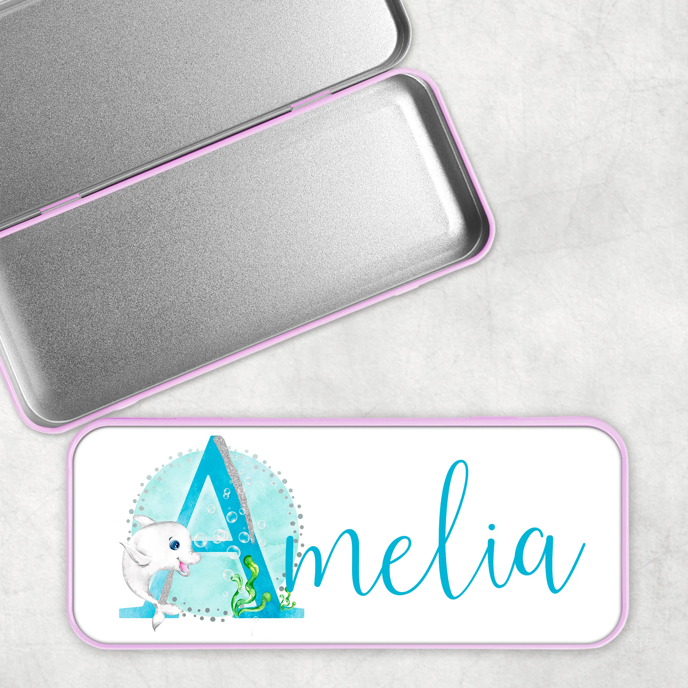 Marine Sea Life Alphabet Personalised School Pencil Tin