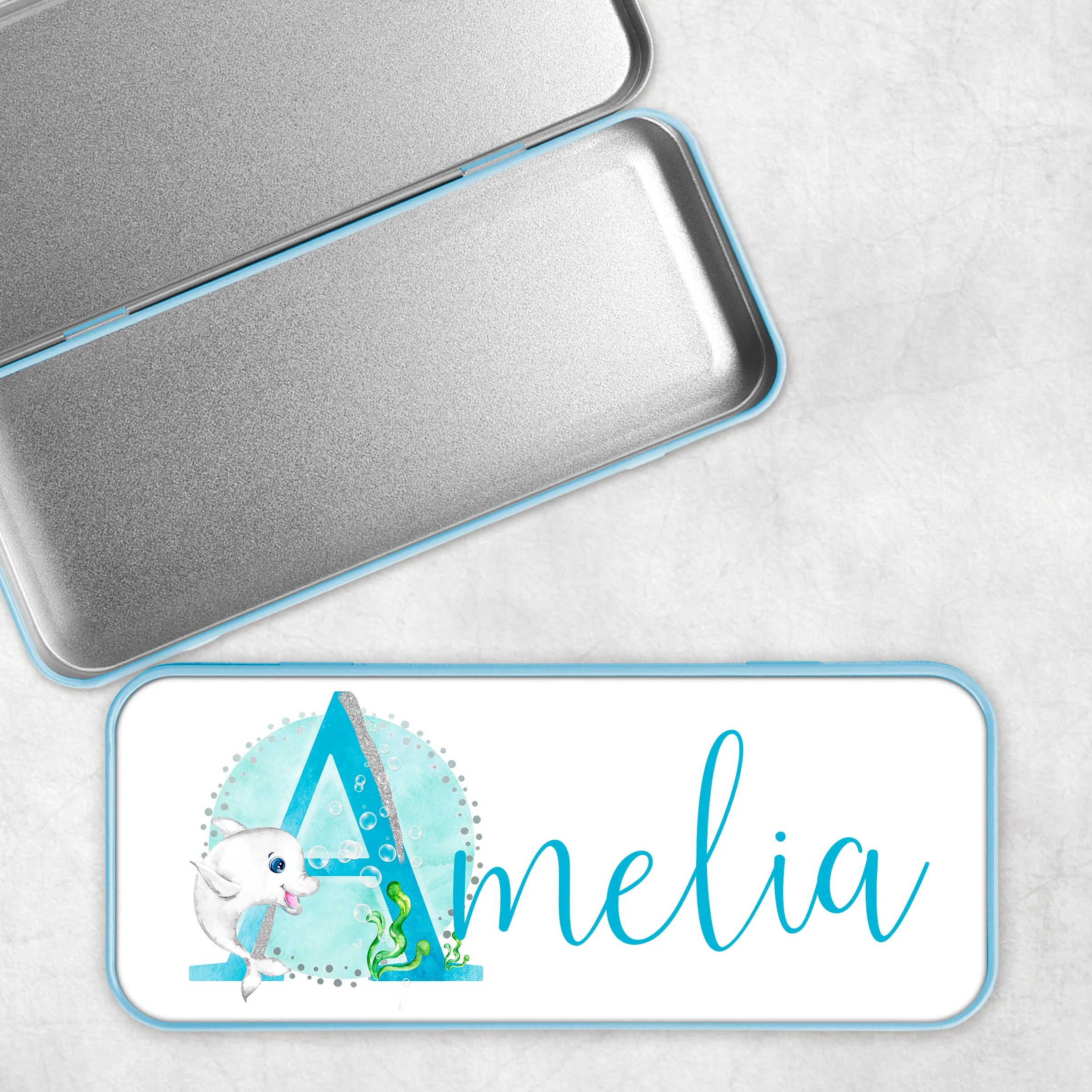 Marine Sea Life Alphabet Personalised School Pencil Tin