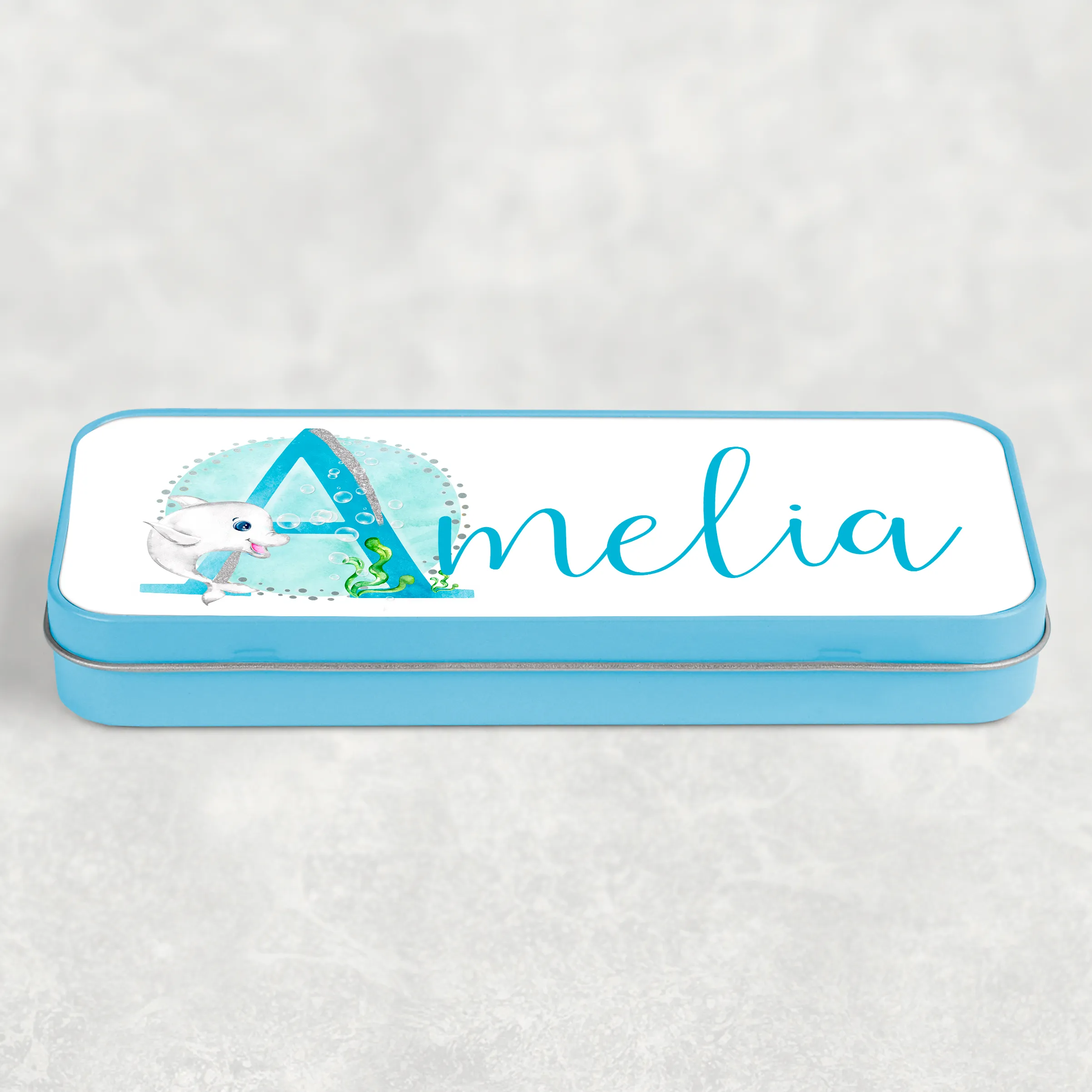 Marine Sea Life Alphabet Personalised School Pencil Tin