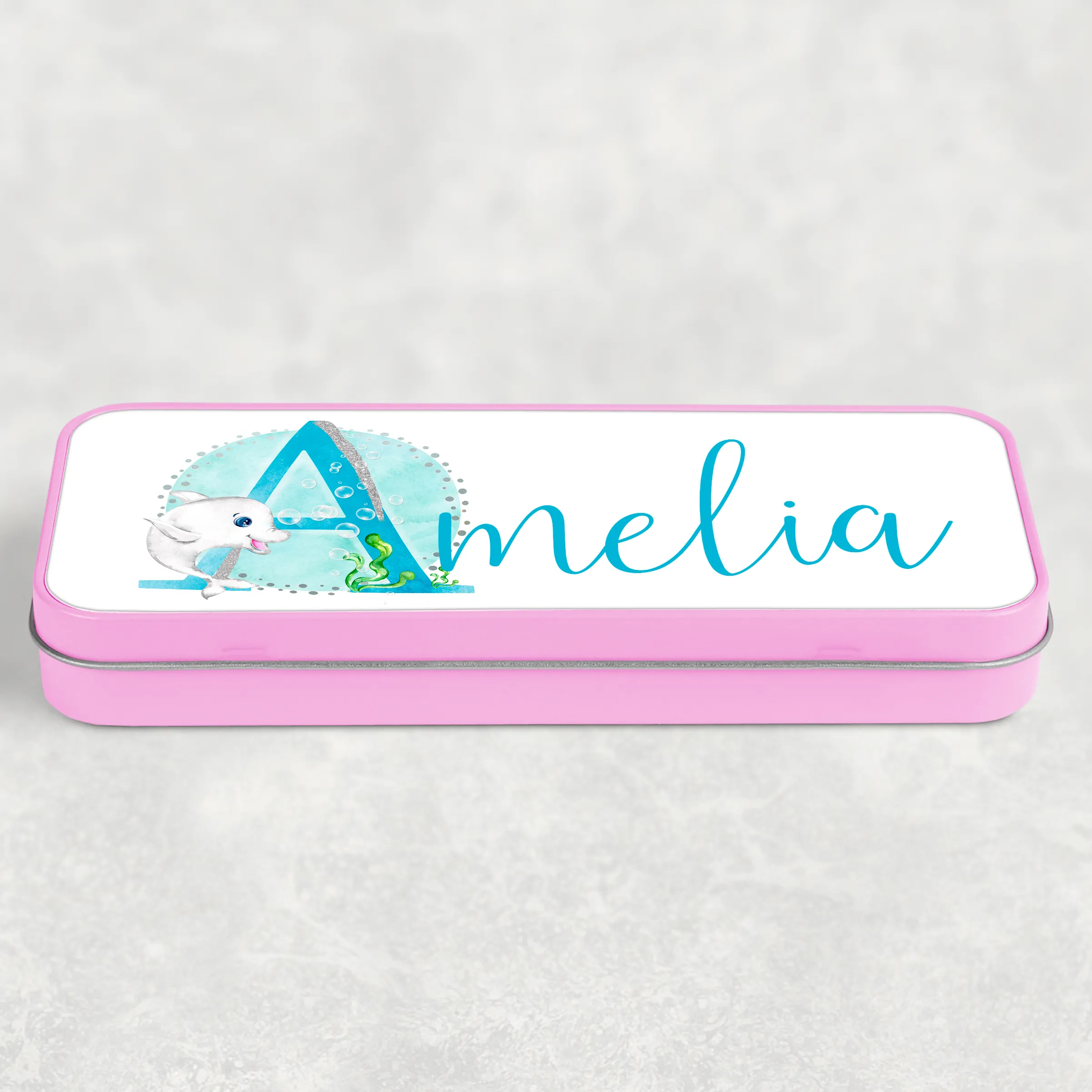 Marine Sea Life Alphabet Personalised School Pencil Tin