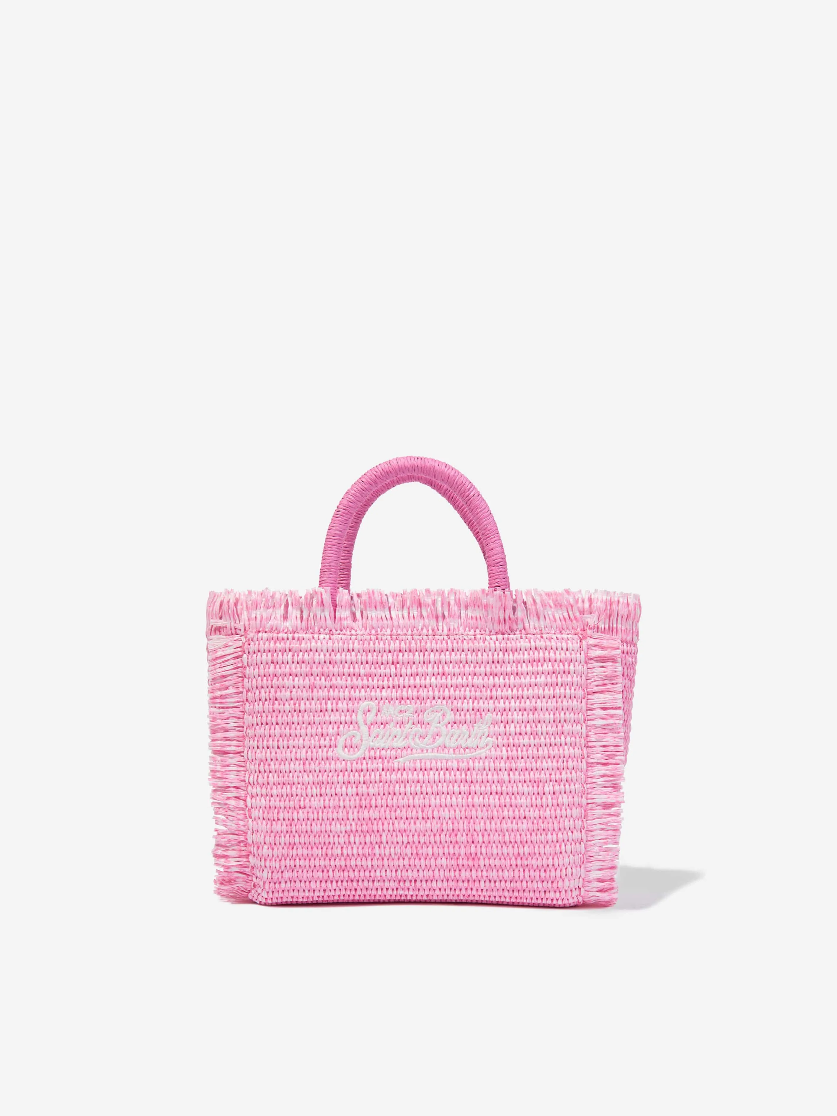 MC2 Saint Barth Girls Embroidered Straw Bag in Pink
