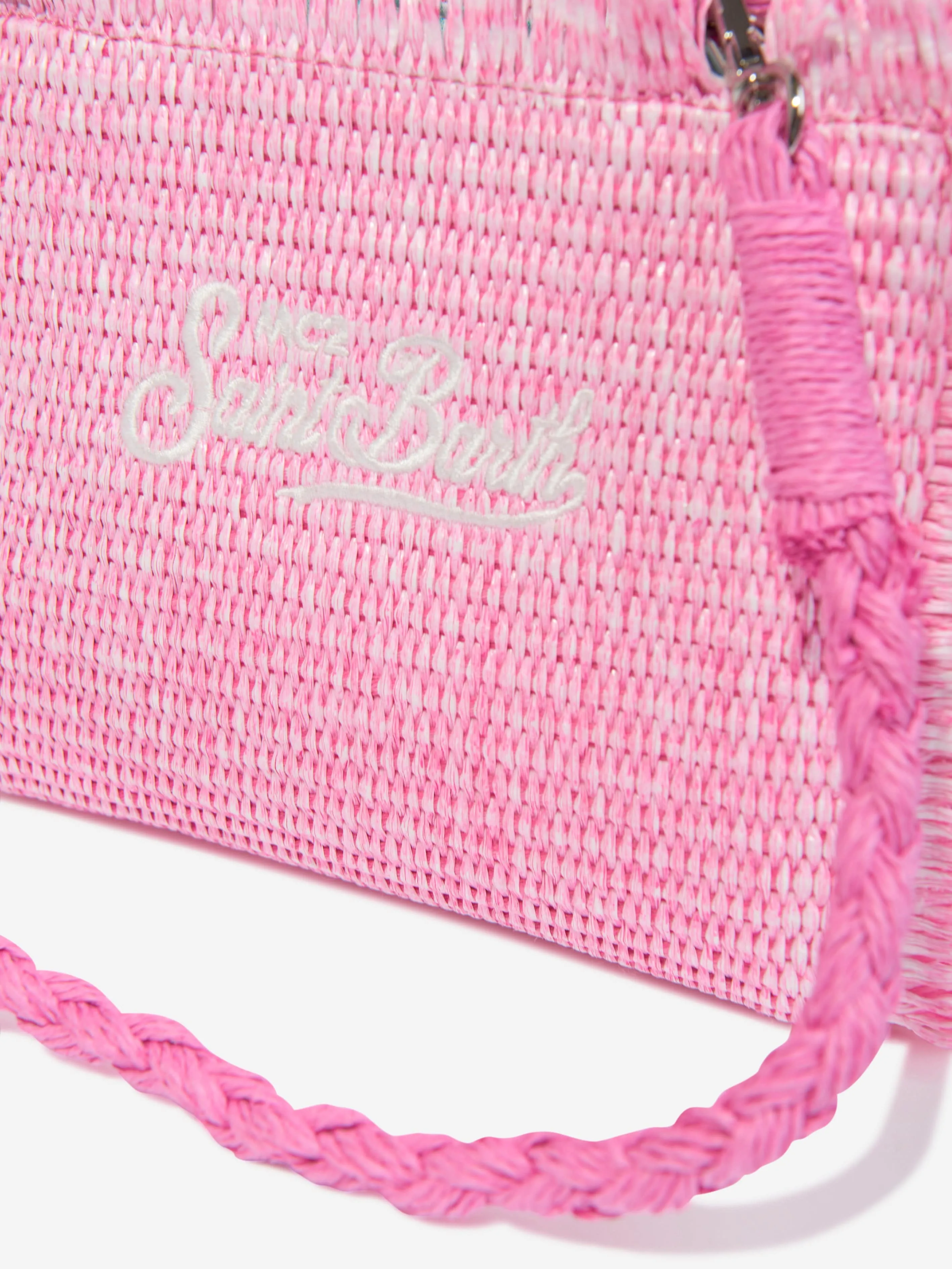 MC2 Saint Barth Girls Embroidered Straw Bag in Pink