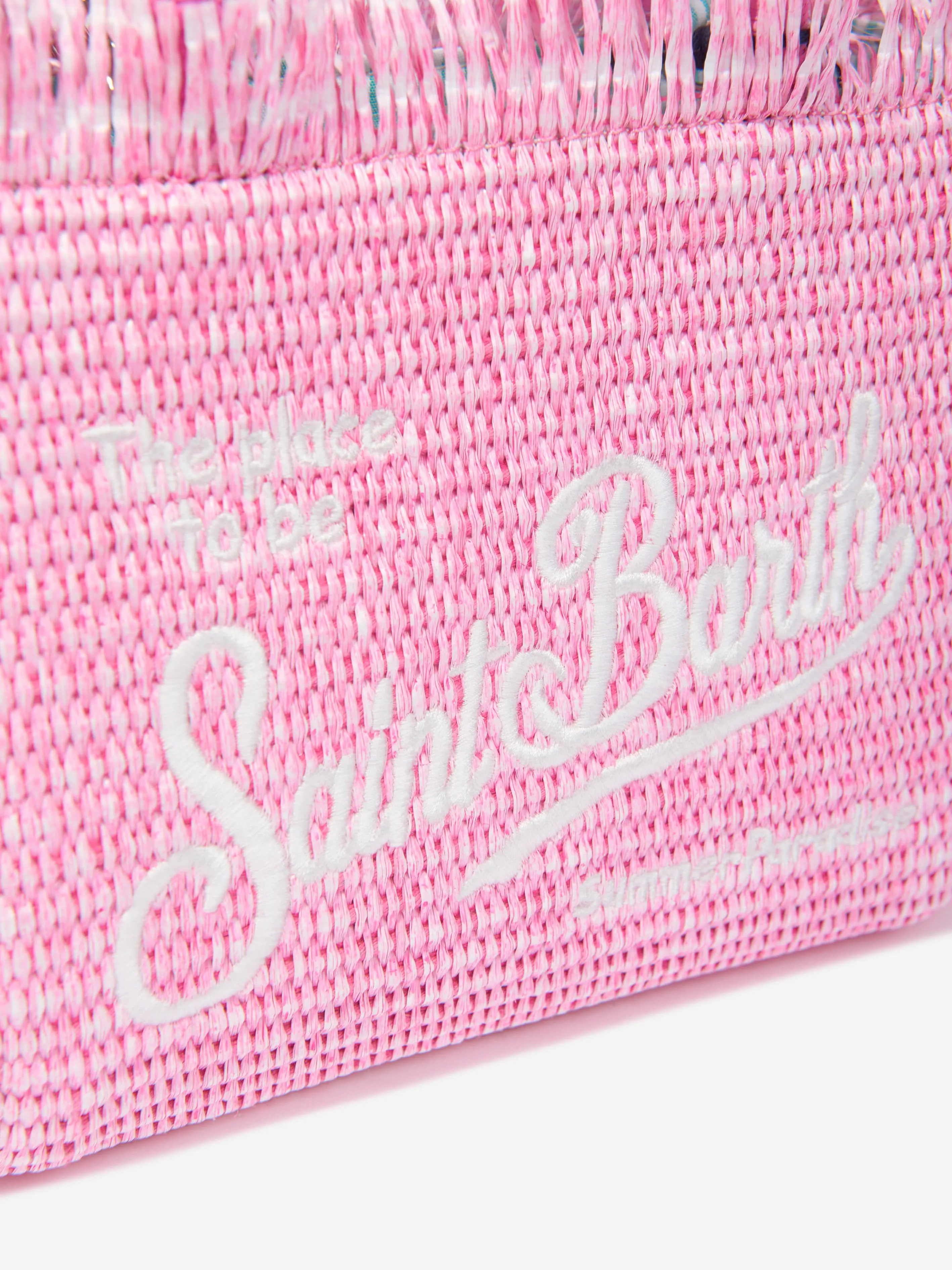 MC2 Saint Barth Girls Embroidered Straw Bag in Pink
