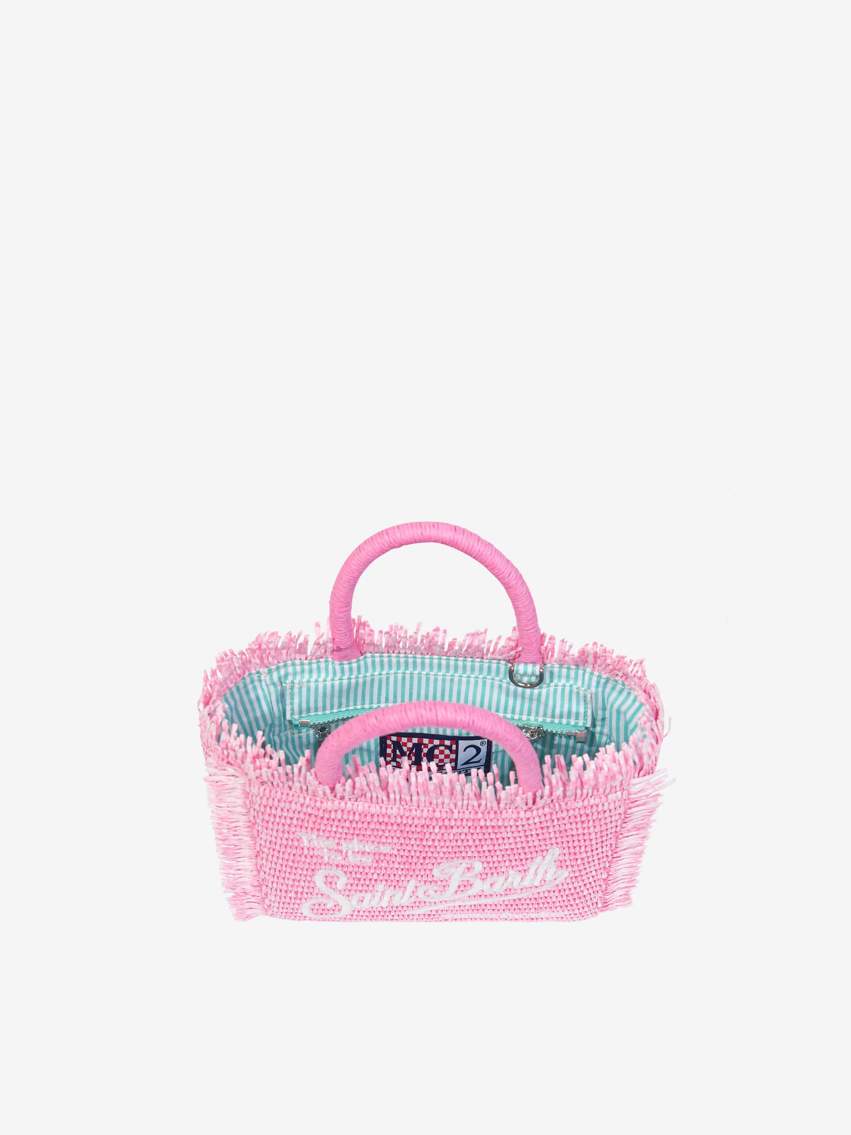 MC2 Saint Barth Girls Embroidered Straw Bag in Pink