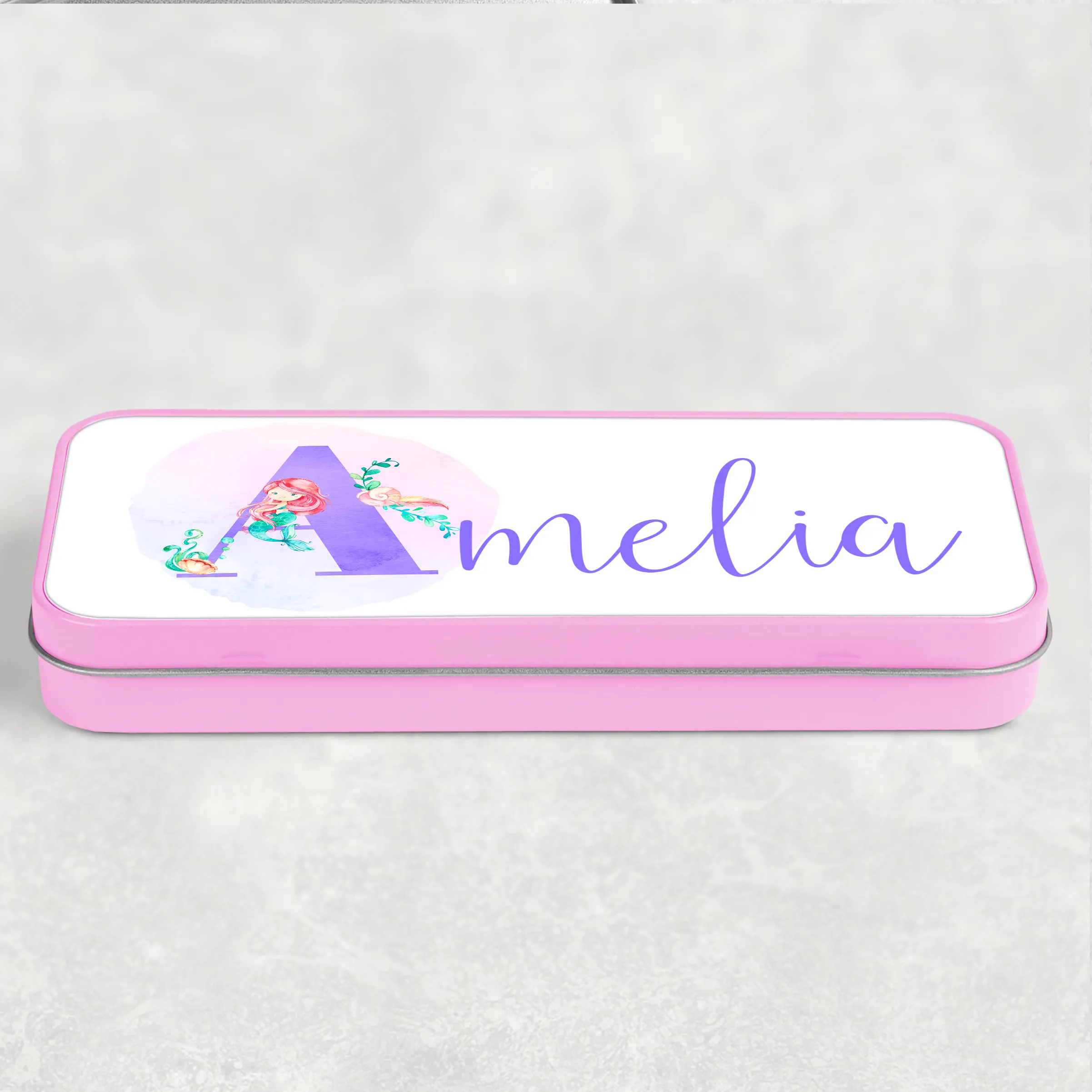 Mermaid Alphabet Personalised School Pencil Tin