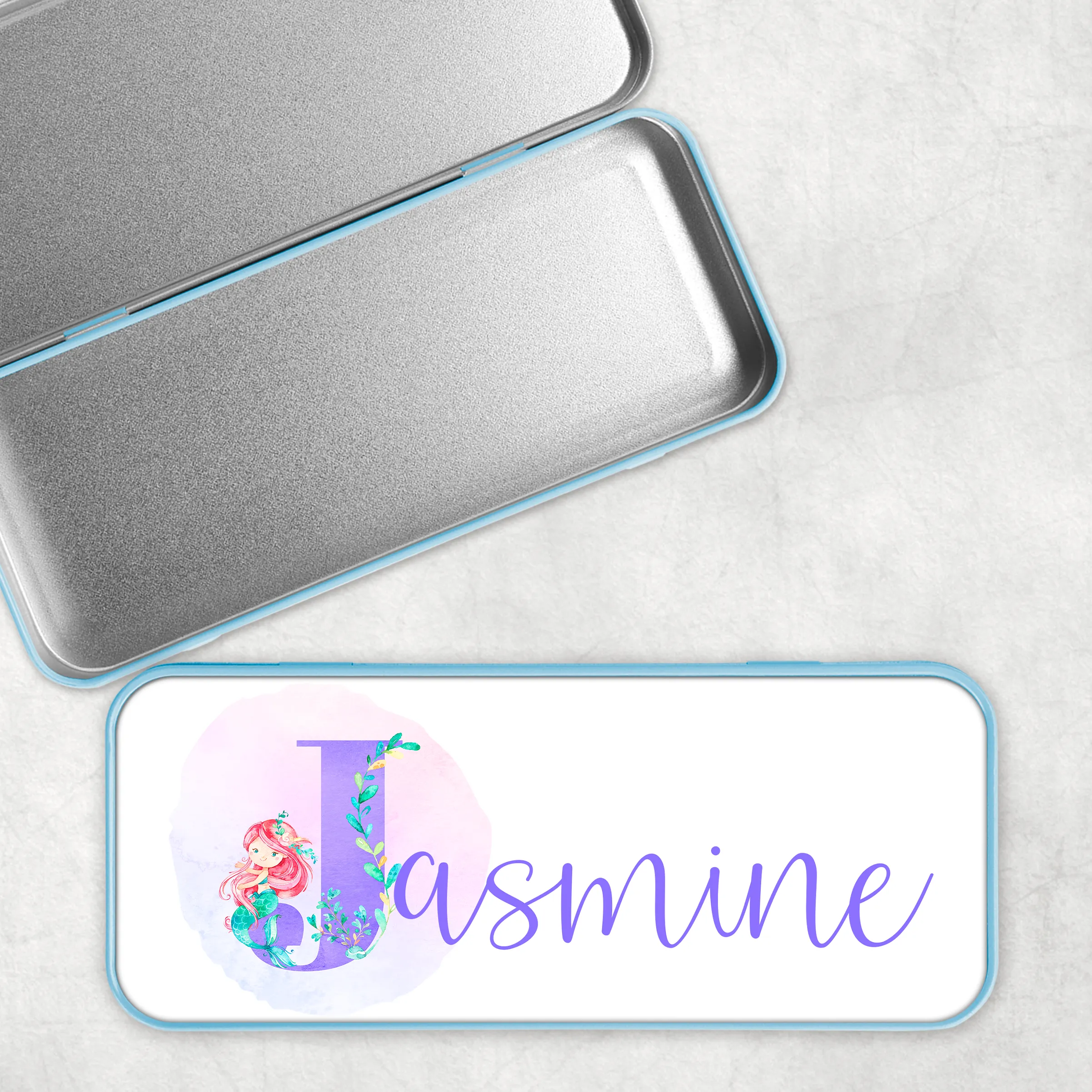 Mermaid Alphabet Personalised School Pencil Tin