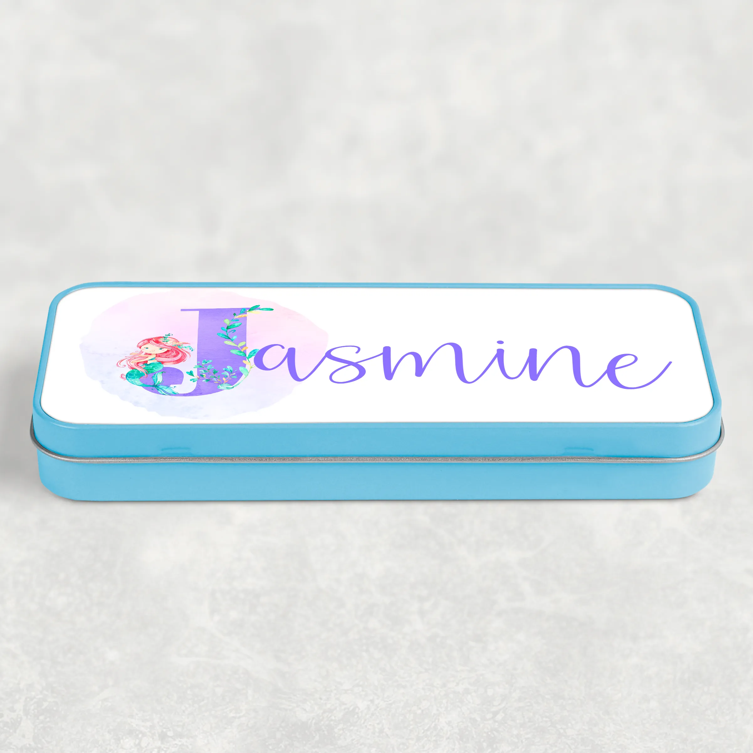 Mermaid Alphabet Personalised School Pencil Tin