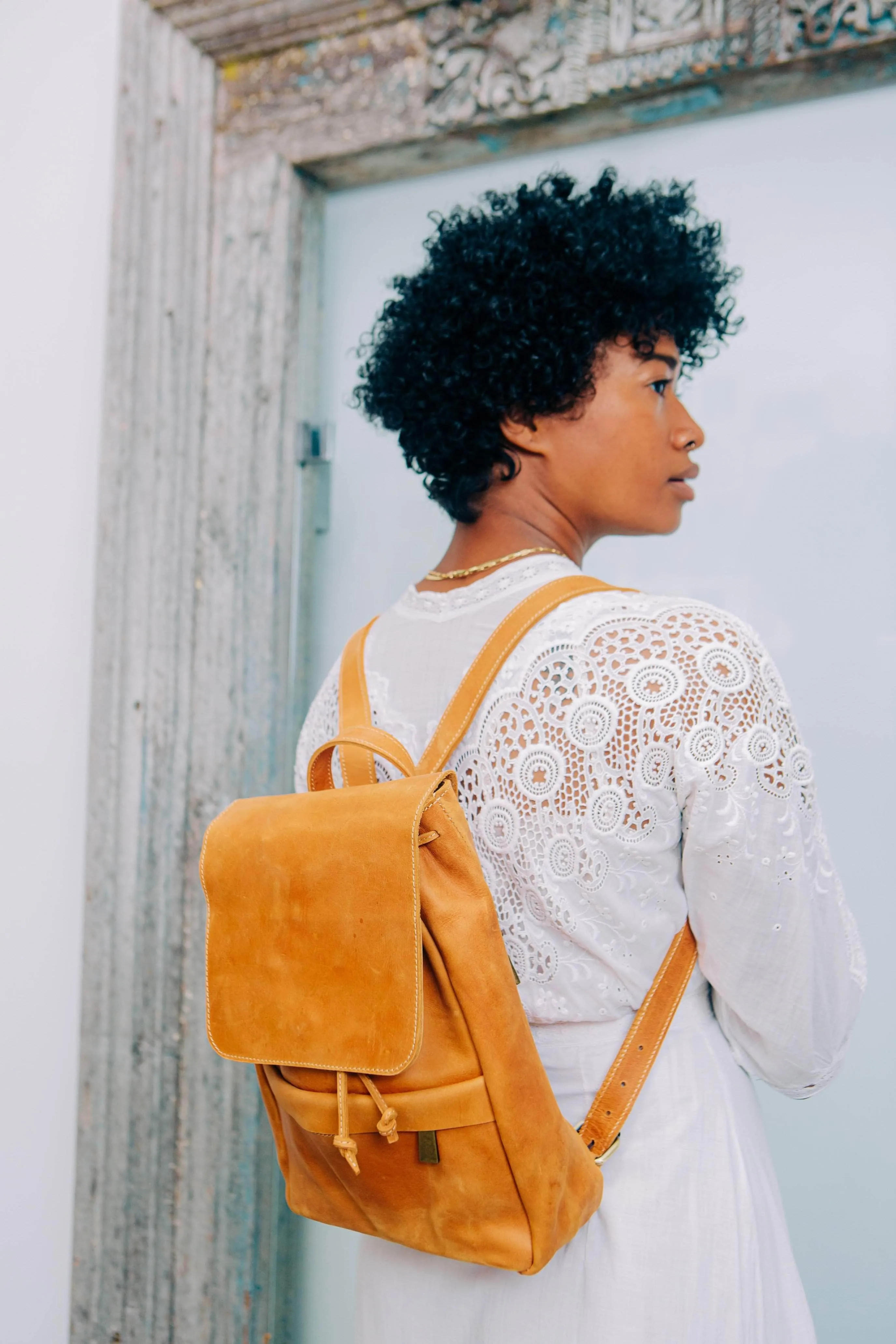 Mini Enku Leather Backpack - Walnut