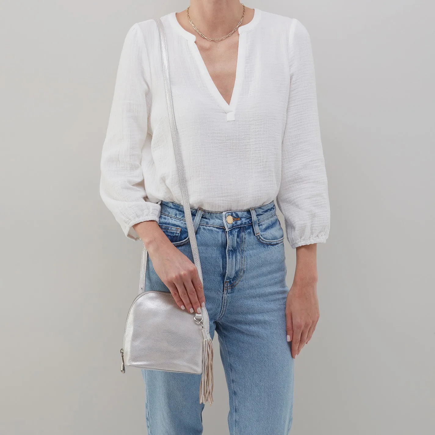 Nash Crossbody In Metallic Leather - Silver