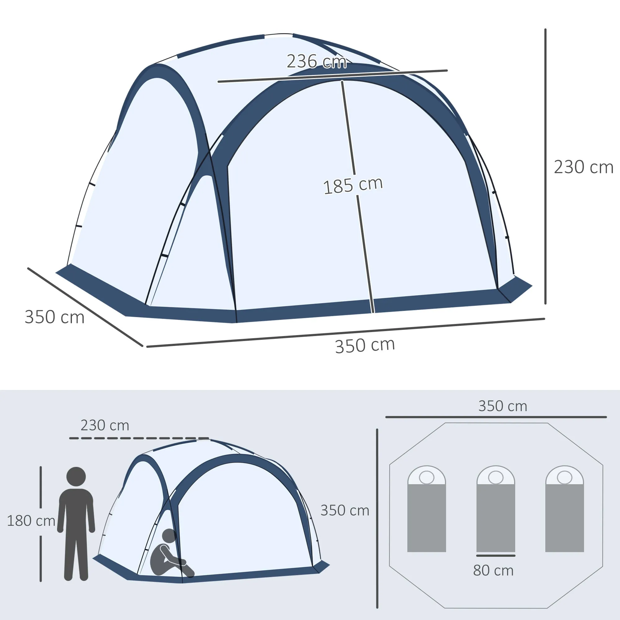 Outsunny Dome Tent for 6-8 Person Camping Tent w/ Zipped Mesh Doors Lamp Hook