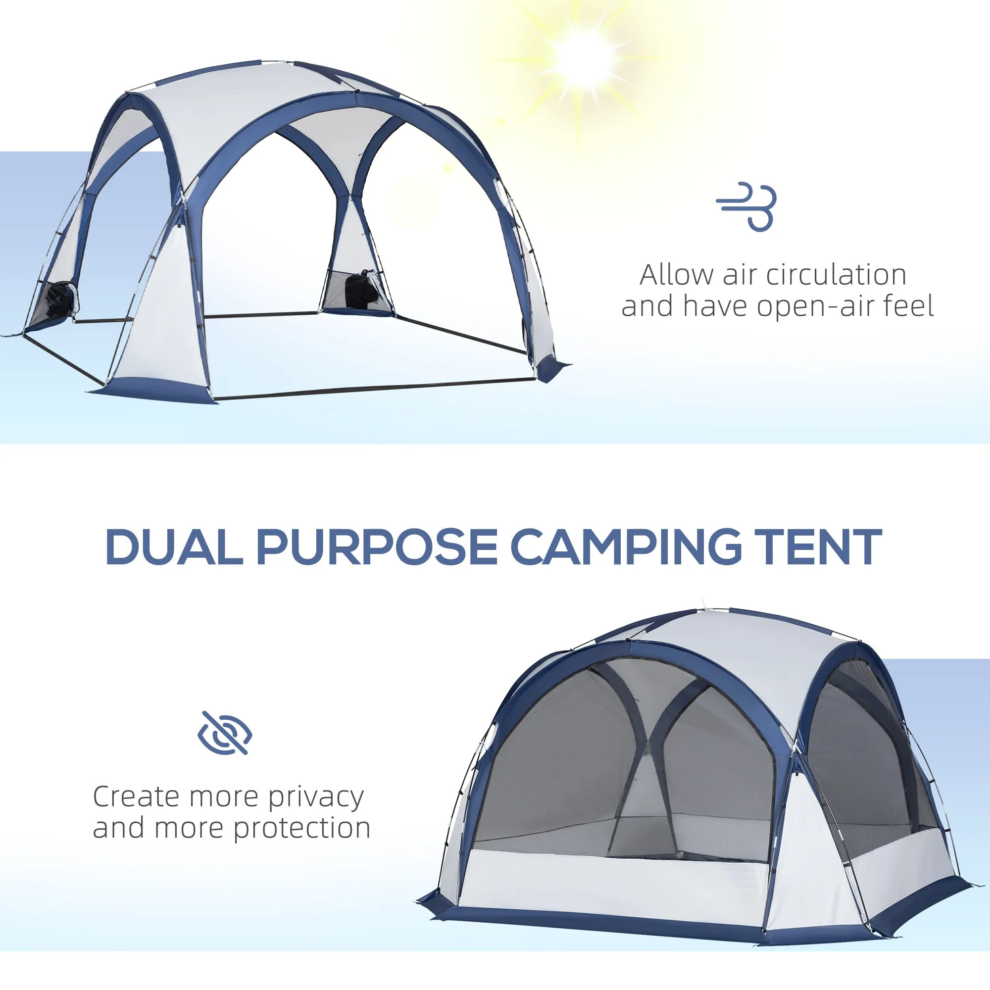 Outsunny Dome Tent for 6-8 Person Camping Tent w/ Zipped Mesh Doors Lamp Hook