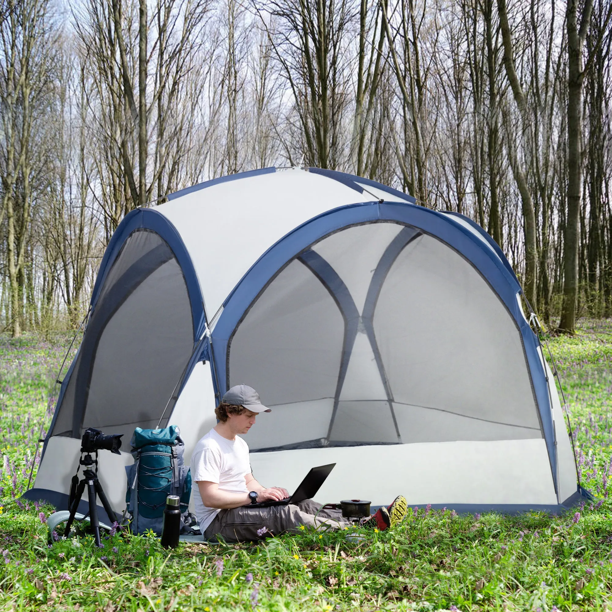 Outsunny Dome Tent for 6-8 Person Camping Tent w/ Zipped Mesh Doors Lamp Hook