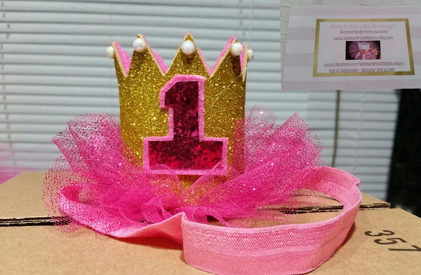pink and gold first birthday crown