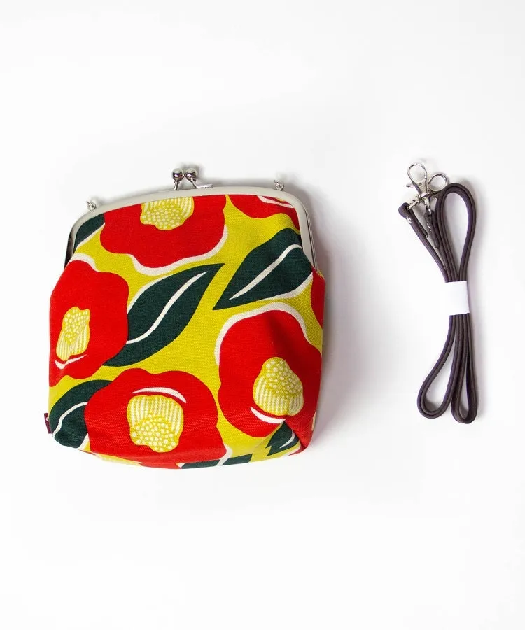 Red Camellia Shoulder Clasp Bag and Detachable Strap / Gamaguchi Japanese Shoulder Bag