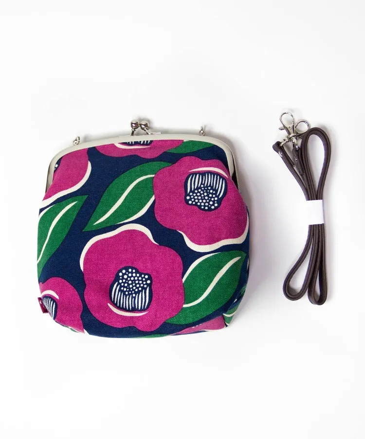 Red Camellia Shoulder Clasp Bag and Detachable Strap / Gamaguchi Japanese Shoulder Bag
