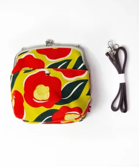 Red Camellia Shoulder Clasp Bag and Detachable Strap / Gamaguchi Japanese Shoulder Bag