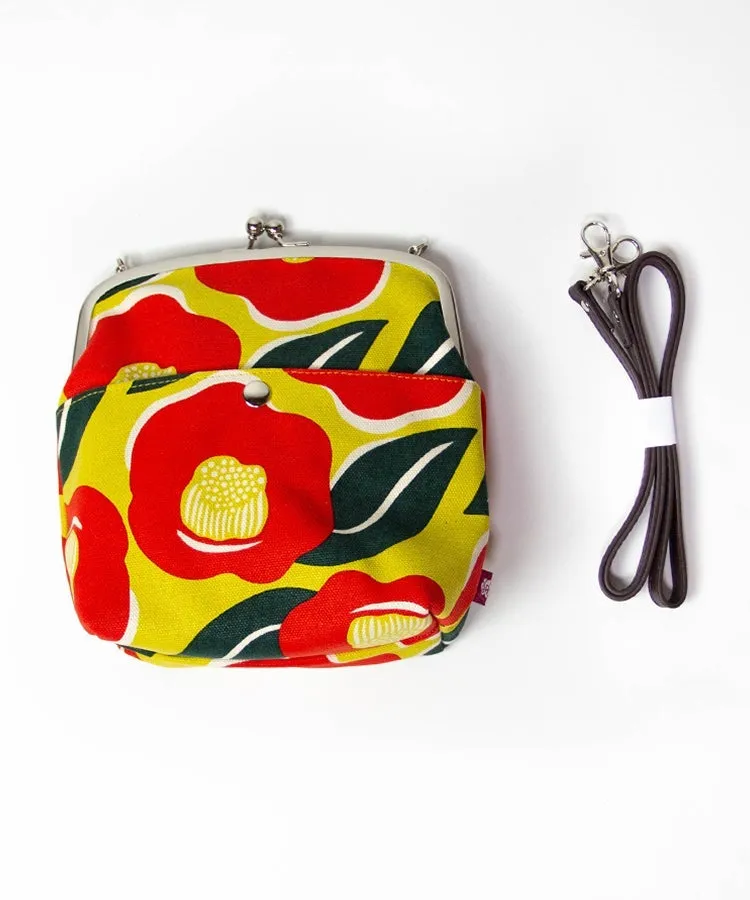 Red Camellia Shoulder Clasp Bag and Detachable Strap / Gamaguchi Japanese Shoulder Bag
