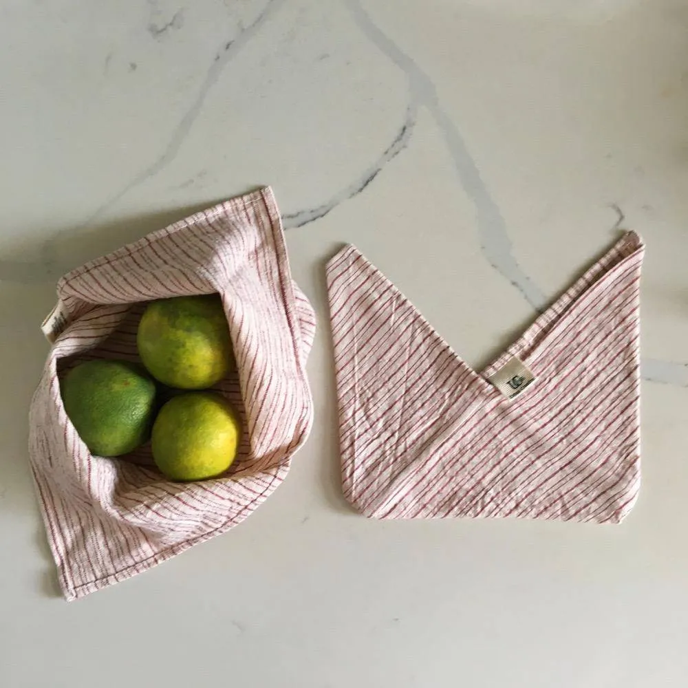 Set of 2 Bento  Bag - 2 knot bags in organic Kala Cotton for Veggies & Fruit, Wrapping Roti, Packing lunch box