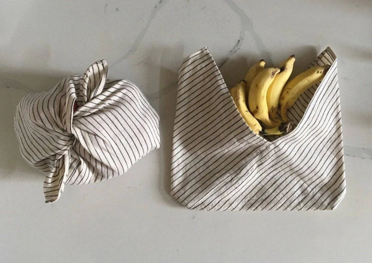 Set of 2 Bento  Bag - 2 knot bags in organic Kala Cotton for Veggies & Fruit, Wrapping Roti, Packing lunch box