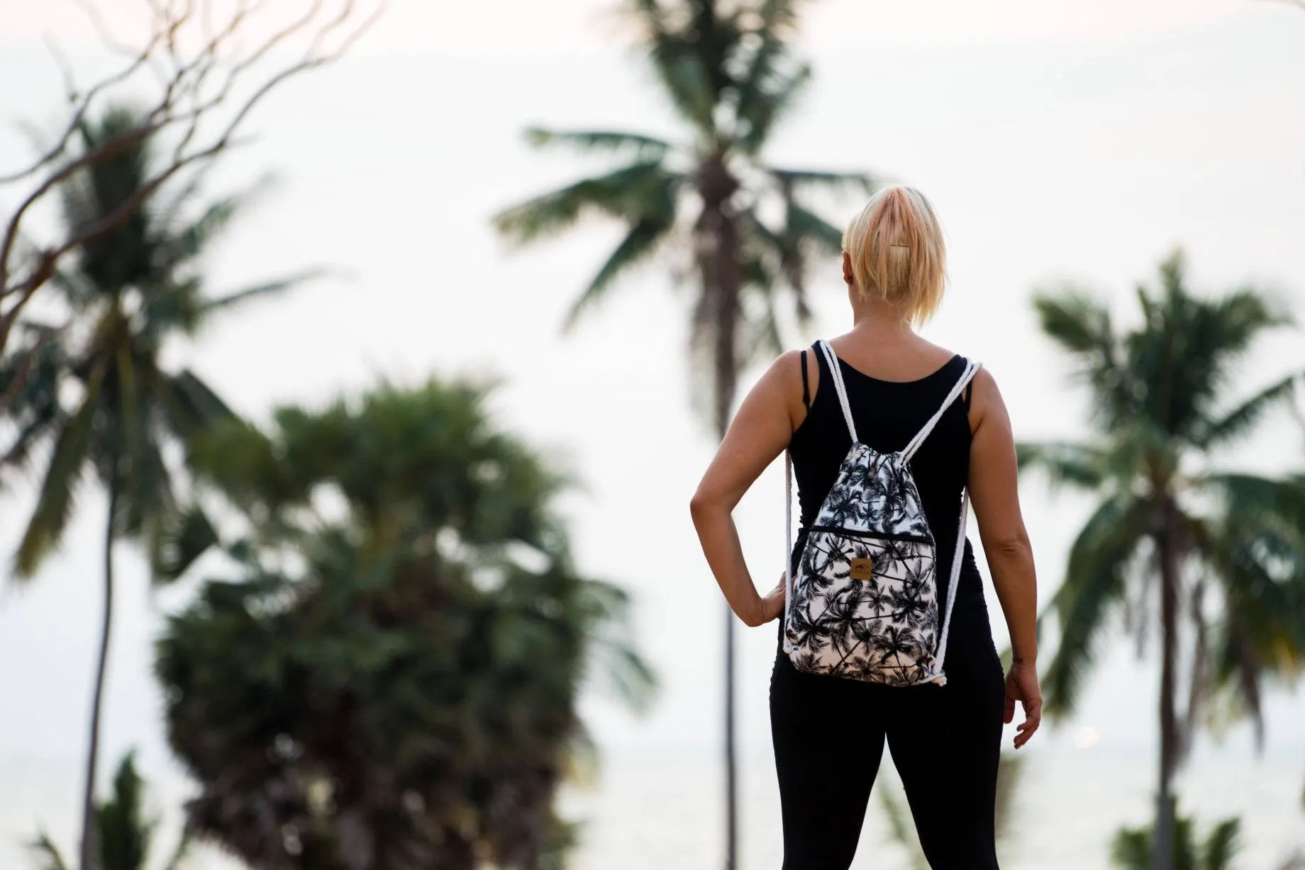 Tropical Palm Canvas Drawstring Backpack