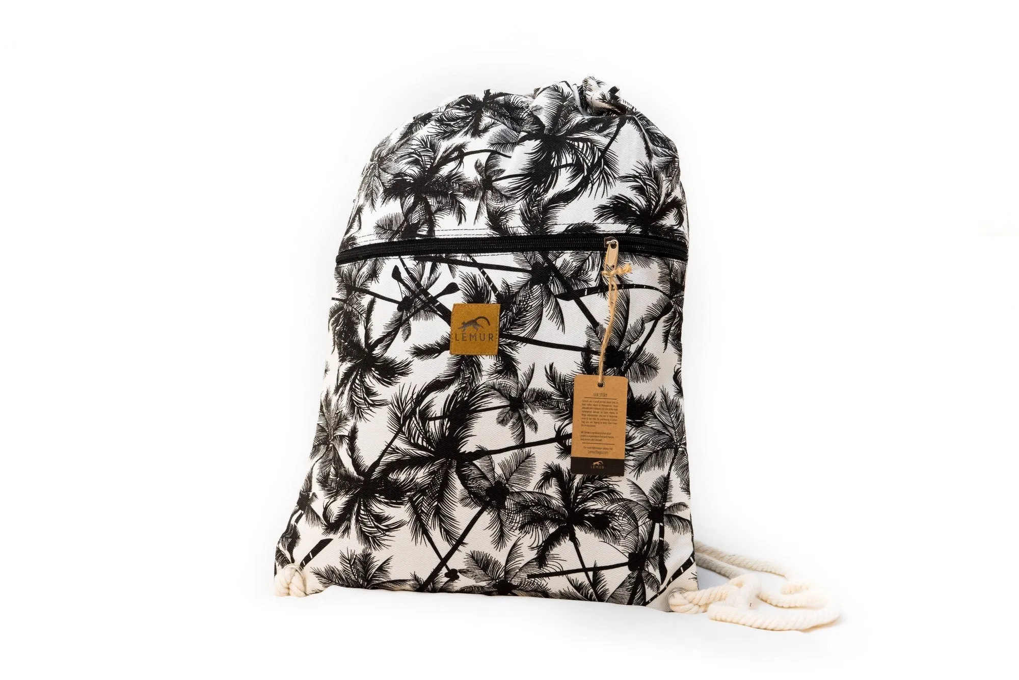 Tropical Palm Canvas Drawstring Backpack