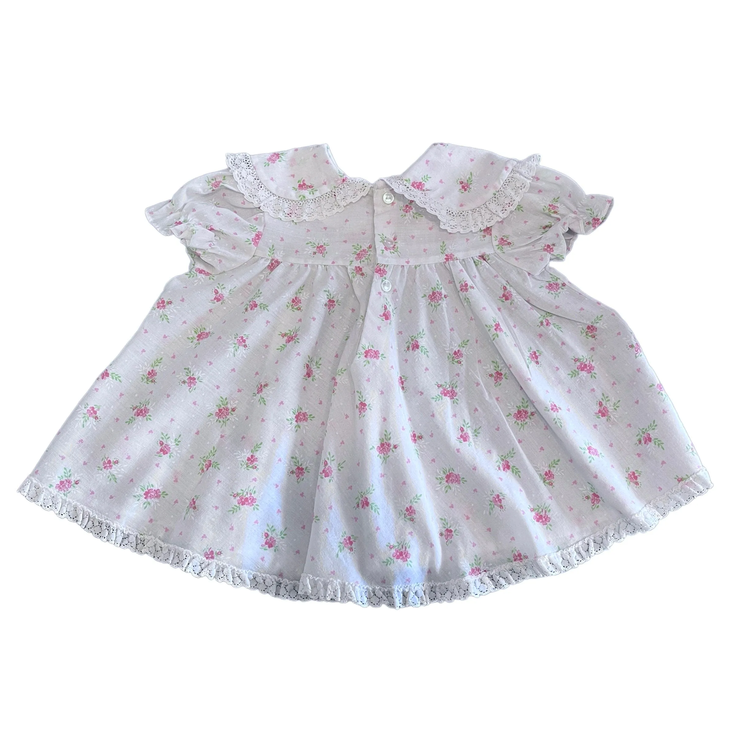 Vintage 1980s White Floral Ruffle Dress 6-9 Months