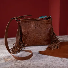 WG62G-9360  Wrangler Croc Embossed Whipstitch Concealed Carry Crossbody - Brown
