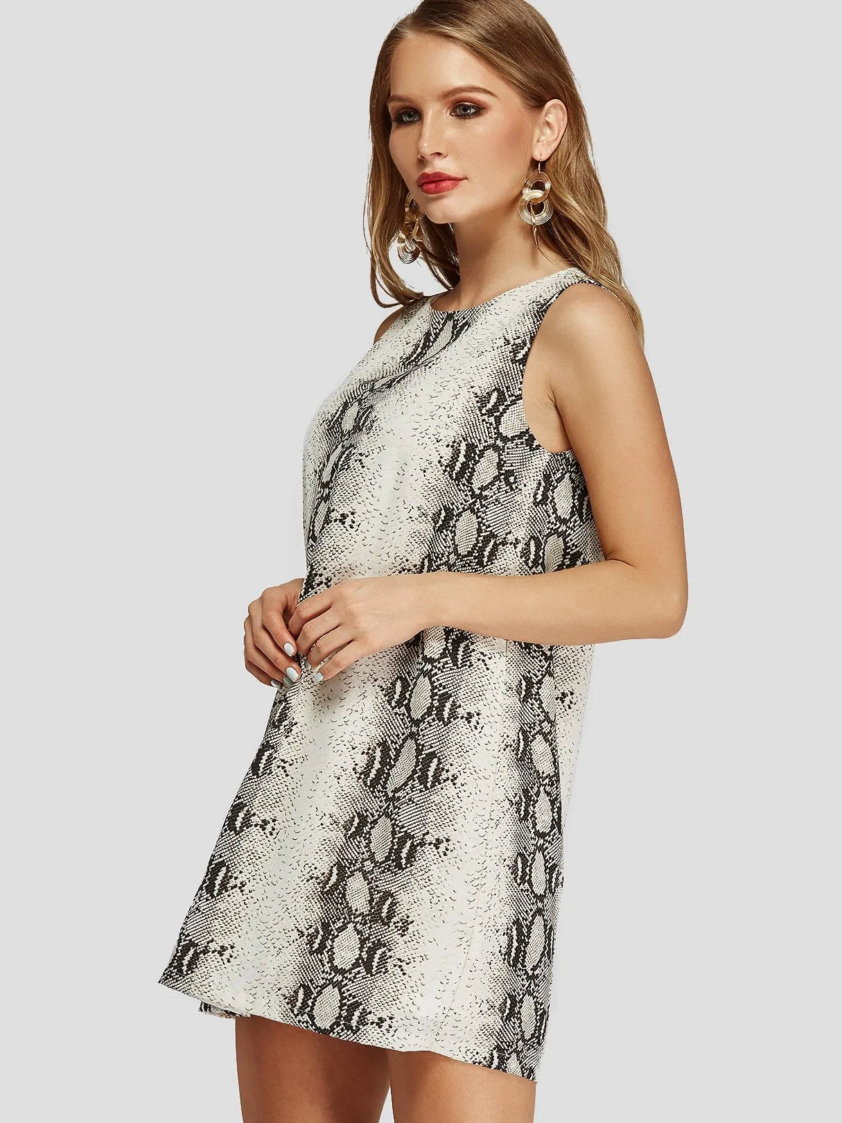 Wholesale Round Neck Sleeveless Snake Mini Dress